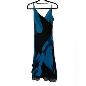 Express Silk Blue and Black Semi-Formal Dress, Size 1/2